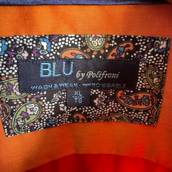 Blu by Polifroni Men's Long Sleeve Casual Dress Shirt Burnt Orange XL Flip Cuffs - Picture 2 of 16